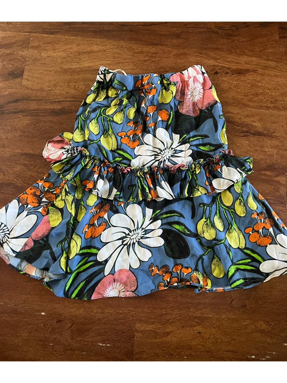 Marni Tiered Lily Print Silk-Blend Skirt floral  ruffled Elastic xs